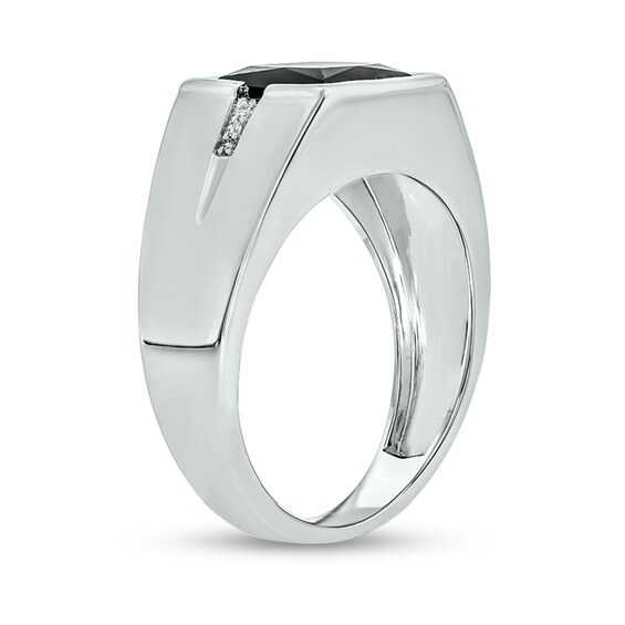 9.0mm Square Onyx and Diamond Accent Split Shank Ring in Sterling Silver