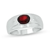 Thumbnail Image 0 of Men's Sideways Oval Lab-Created Ruby and Diamond Accent Bevelled Edge Ring in Sterling Silver