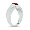 Thumbnail Image 2 of Sideways Oval Lab-Created Ruby and Diamond Accent Bevelled Edge Ring in Sterling Silver
