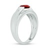 Thumbnail Image 1 of Men's Sideways Oval Lab-Created Ruby and Diamond Accent Bevelled Edge Ring in Sterling Silver