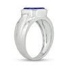 Thumbnail Image 2 of 10.0mm Radiant-Cut Blue Lab-Created Sapphire and Diamond Accent Raised Collar Ring in Sterling Silver
