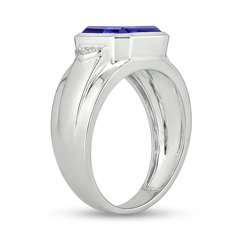Main Image 2 of 10.0mm Radiant-Cut Blue Lab-Created Sapphire and Diamond Accent Raised Collar Ring in Sterling Silver