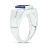 Thumbnail Image 2 of 9.0mm Square-Cut Blue Lab-Created Sapphire and Diamond Accent Groove Shank Ring in 10K White Gold
