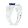 Thumbnail Image 1 of Men's 9.0mm Square-Cut Blue Lab-Created Sapphire and Diamond Accent Groove Shank Ring in 10K White Gold