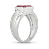 Thumbnail Image 1 of Men's 10.0mm Cushion-Cut Lab-Created Ruby and Diamond Accent Raised Collar Ring in Sterling Silver