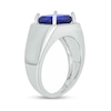 Thumbnail Image 2 of Sideways Emerald-Cut Blue Lab-Created Sapphire and 1/10 CT. T.W. Diamond Frame Ring in Sterling Silver