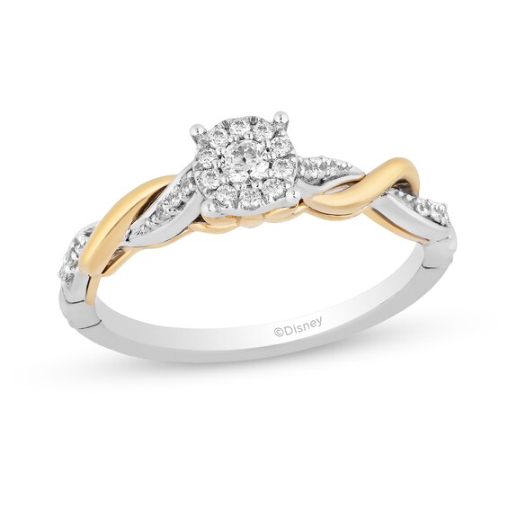 Enchanted Disney Rapunzel 1/5 CT. T.w. Multi-Diamond Twist Shank Promise Ring in Sterling Silver and 10K Gold