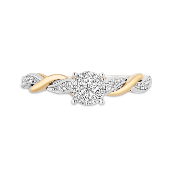 Enchanted Disney Rapunzel 1/5 CT. T.w. Multi-Diamond Twist Shank Promise Ring in Sterling Silver and 10K Gold
