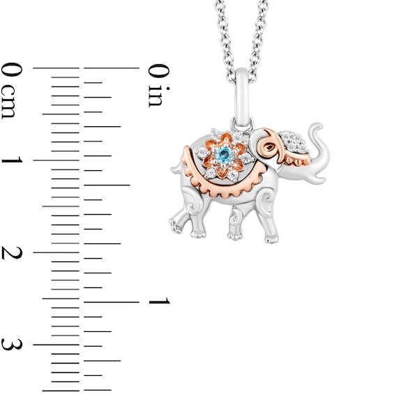 Enchanted Disney Jasmine Blue Topaz and 1/20 CT. T.w. Diamond Elephant Pendant in Sterling Silver with 10K Rose Gold
