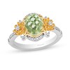 Thumbnail Image 1 of Enchanted Disney Tiana Oval Green Quartz and 1/6 CT. T.W. Diamond Water Lily Ring in Sterling Silver and 10K Gold