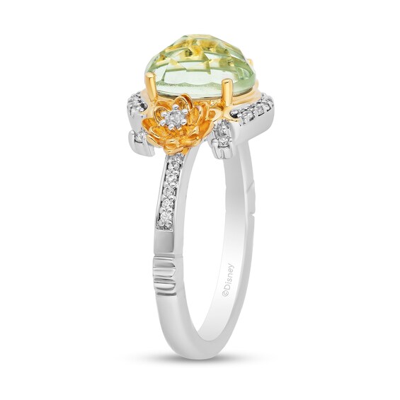 Enchanted Disney Tiana Oval Green Quartz and 1/6 CT. T.w. Diamond Water Lily Ring in Sterling Silver and 10K Gold