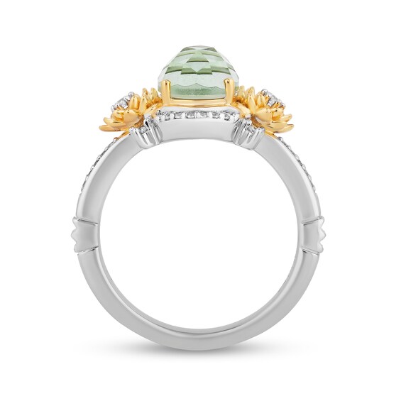 Enchanted Disney Tiana Oval Green Quartz and 1/6 CT. T.w. Diamond Water Lily Ring in Sterling Silver and 10K Gold