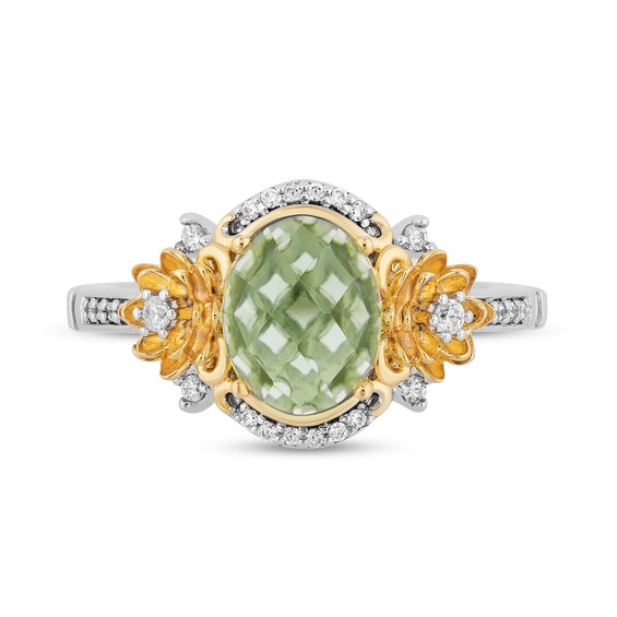 Enchanted Disney Tiana Oval Green Quartz and 1/6 CT. T.w. Diamond Water Lily Ring in Sterling Silver and 10K Gold