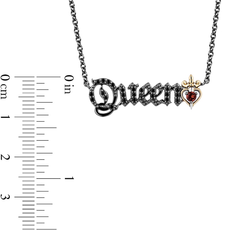 Main Image 3 of Enchanted Disney Villains Evil Queen Garnet and Black Diamond "Queen" Necklace in Sterling Silver and 10K Gold