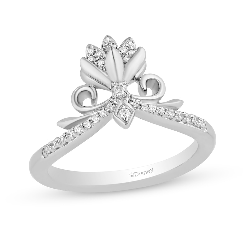 Enchanted Disney Elsa 1/6 CT. T.W. Diamond Flower Tiara Ring in Sterling Silver – Size 7