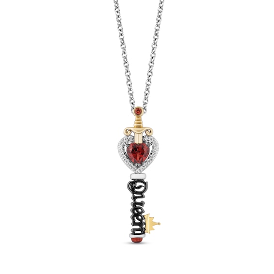 Enchanted Disney Villains Evil Queen Garnet and 1/10 CT. T.w. Diamond Key Pendant in Sterling Silver and 10K Gold- 19"
