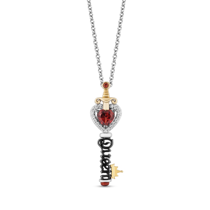 Enchanted Disney Villains Evil Queen Garnet and 1/10 CT. T.W. Diamond Key Pendant in Sterling Silver and 10K Gold- 19"