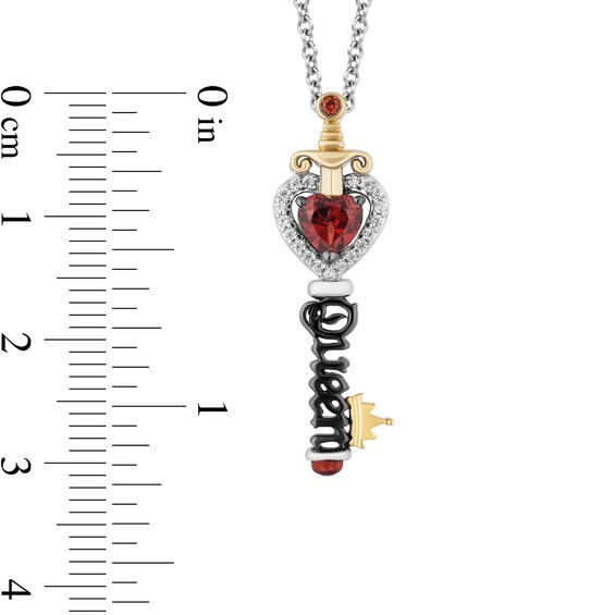 Enchanted Disney Villains Evil Queen Garnet and 1/10 CT. T.w. Diamond Key Pendant in Sterling Silver and 10K Gold- 19"