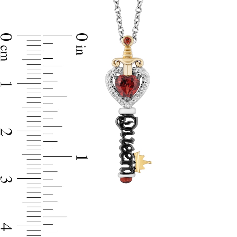 Enchanted Disney Villains Evil Queen Garnet and 1/10 CT. T.W. Diamond Key Pendant in Sterling Silver and 10K Gold- 19"