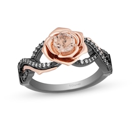 Enchanted Disney Aurora Morganite and 1/8 CT. T.W. Diamond Rose Ring in Sterling Silver and 10K Rose Gold - Size 7