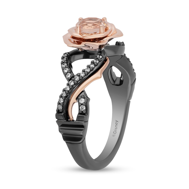 Main Image 2 of Enchanted Disney Aurora Morganite and 1/8 CT. T.W. Diamond Rose Ring in Sterling Silver and 10K Rose Gold - Size 7