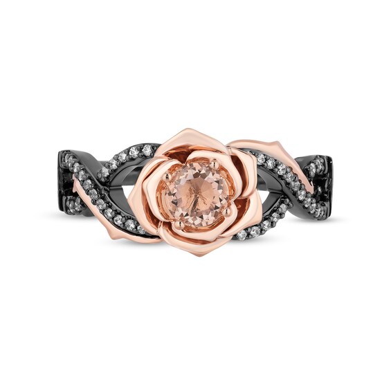 Enchanted Disney Aurora Morganite and 1/8 CT. T.w. Diamond Rose Ring in Sterling Silver and 10K Rose Gold - Size 7