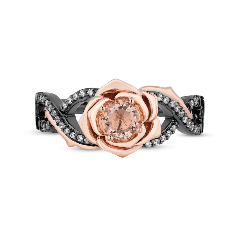 Main Image 4 of Enchanted Disney Aurora Morganite and 1/8 CT. T.W. Diamond Rose Ring in Sterling Silver and 10K Rose Gold - Size 7
