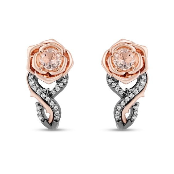 Enchanted Disney Aurora Morganite and 1/10 CT. T.w. Diamond Rose Drop Earrings in Sterling Silver and 10K Rose Gold