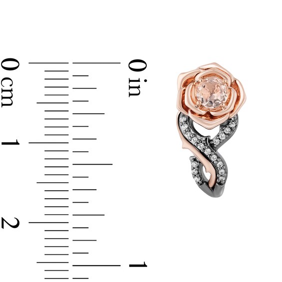 Enchanted Disney Aurora Morganite and 1/10 CT. T.w. Diamond Rose Drop Earrings in Sterling Silver and 10K Rose Gold