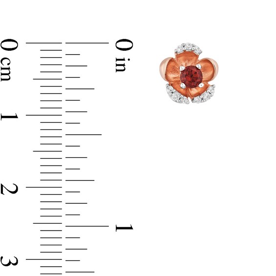 Enchanted Disney Snow White 3.0mm Garnet and 1/10 CT. T.w. Diamond Flower Stud Earrings in 10K Rose Gold