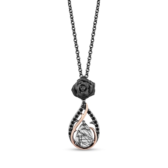 Enchanted Disney Villains Maleficent Quartz and 1/6 CT. T.w. Black Diamond Pendant in Sterling Silver - 19"