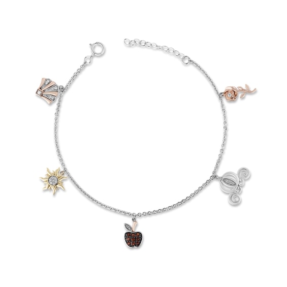 Enchanted Disney Majestic Princess Garnet and 1/8 CT. T.w. Diamond Bracelet in Sterling Silver and 10K Two-Tone Gold