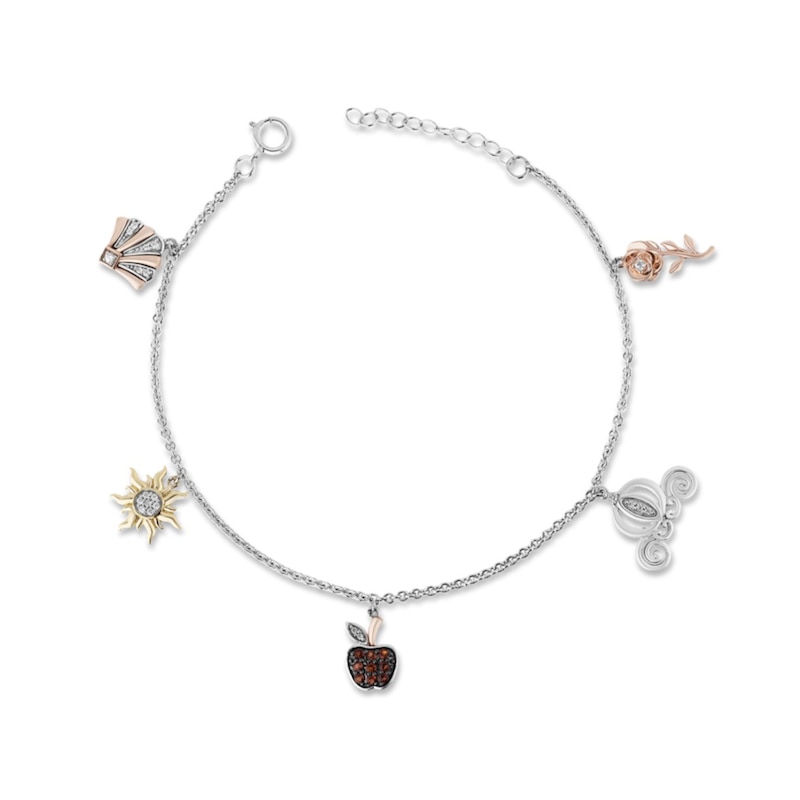 Main Image 1 of Enchanted Disney Majestic Princess Garnet and 1/8 CT. T.W. Diamond Bracelet in Sterling Silver and 10K Two-Tone Gold