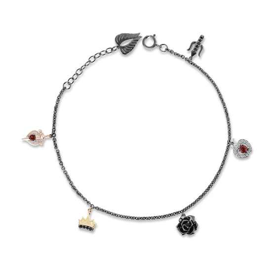 Enchanted Disney Villains Garnet and 1/6 CT. T.w. Diamond Bracelet in Sterling Silver and 10K Two-Toned Gold