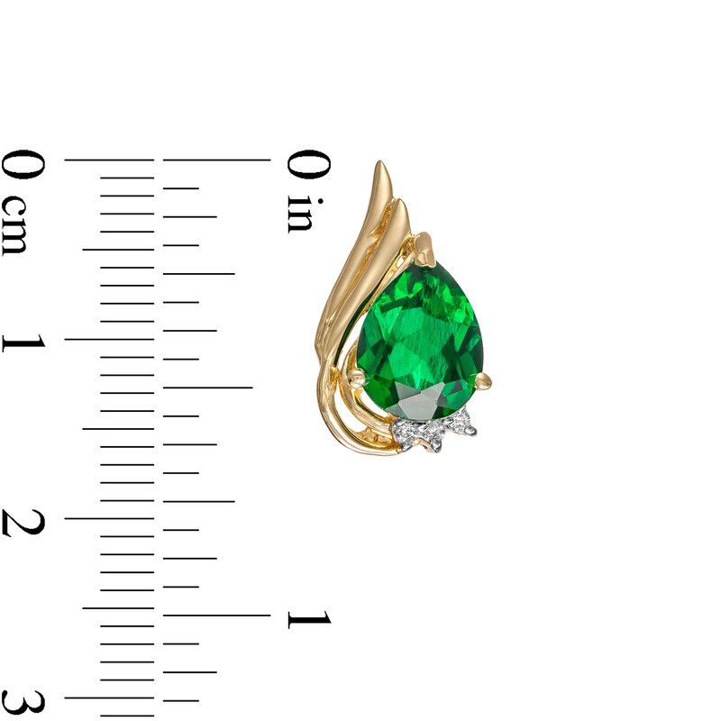 Pear-Shaped Lab-Created Emerald and 1/20 CT. T.W. Diamond Flame Stud Earrings in 10K Gold
