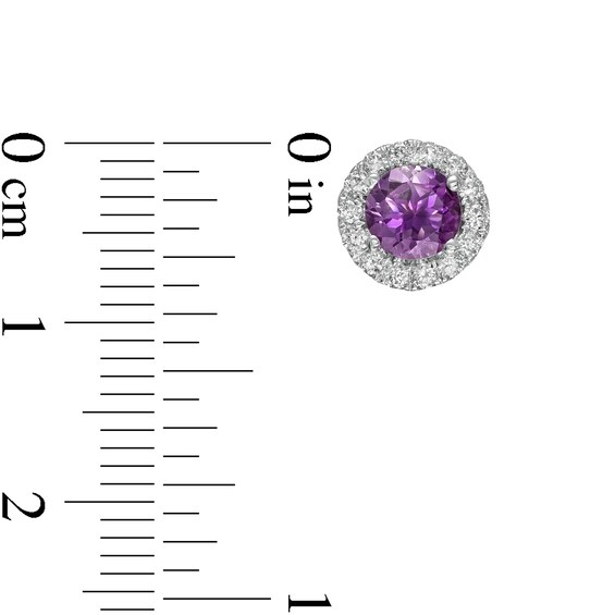 5.0mm Amethyst and 1/3 CT. T.w. Diamond Frame Stud Earrings in 14K White Gold