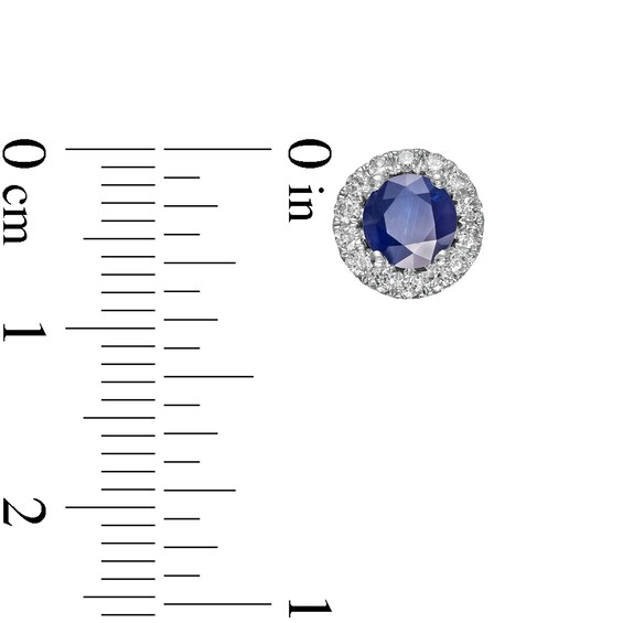 6.0mm Blue Sapphire and 1/3 CT. T.w. Diamond Frame Stud Earrings in 14K White Gold