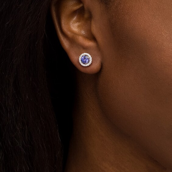 5.5mm Tanzanite and 1/3 CT. T.w. Diamond Frame Stud Earrings in 14K White Gold