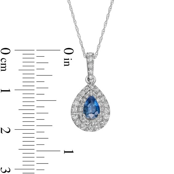 Pear-Shaped Blue Sapphire and 3/8 CT. T.w. Diamond Double Frame Pendant in 14K White Gold