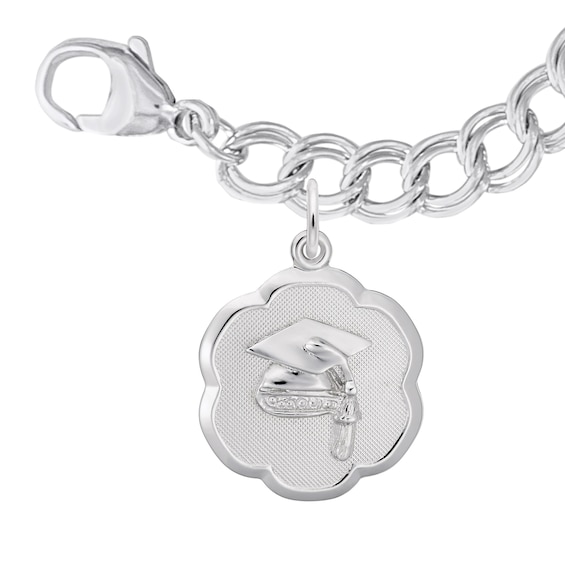 Rembrandt CharmsÂ® Graduation Cap Scalloped Disc Bracelet in Sterling Silver