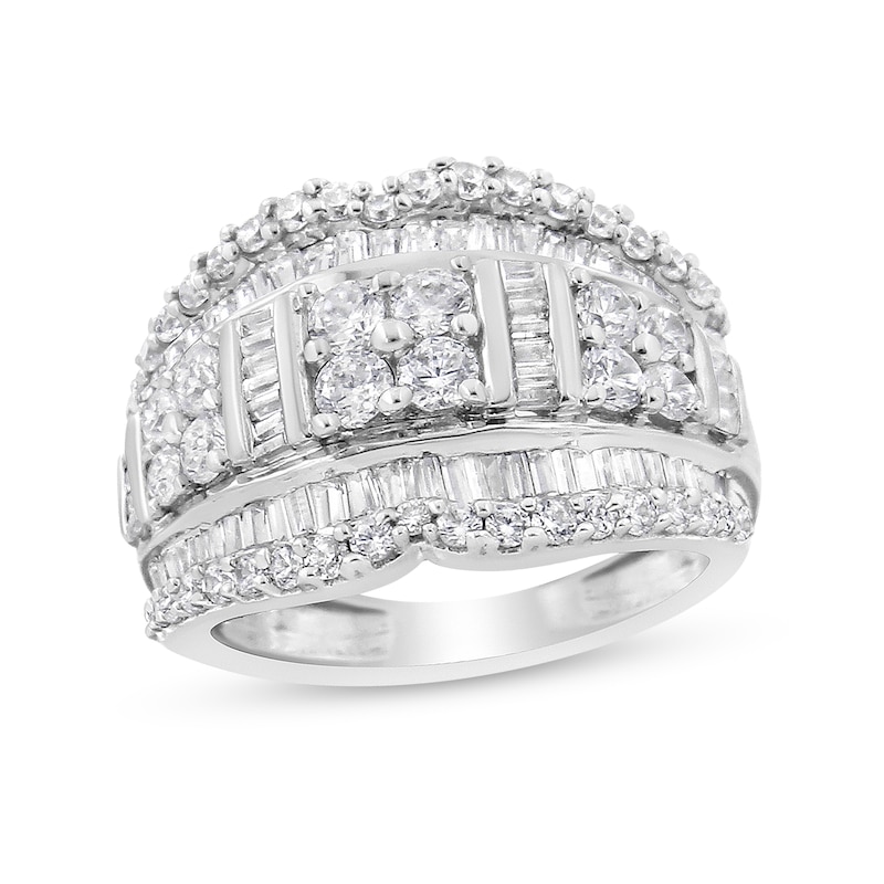 Main Image 1 of 2 CT. T.W. Quad Diamond Contour Edge Ring in Sterling Silver