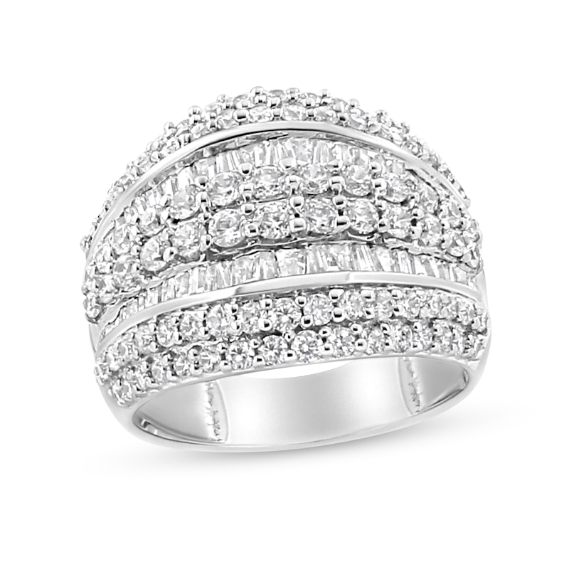 Main Image 1 of 2 CT. T.W. Baguette and Round Diamond Edge Multi-Row Ring in Sterling Silver