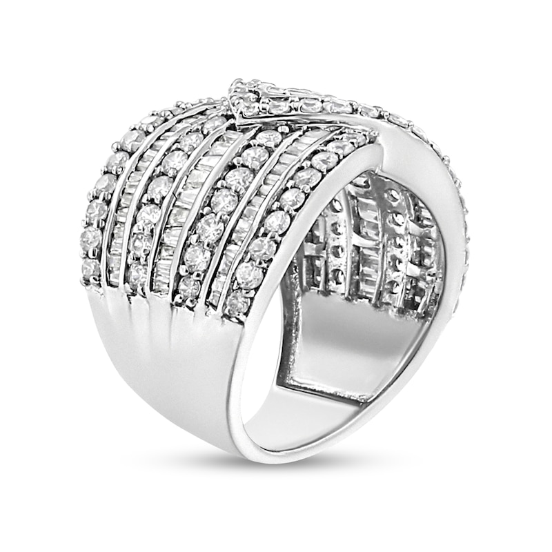 Main Image 2 of 2-3/8 CT. T.W. Baguette and Round Diamond Multi-Row Overlay Ring in Sterling Silver