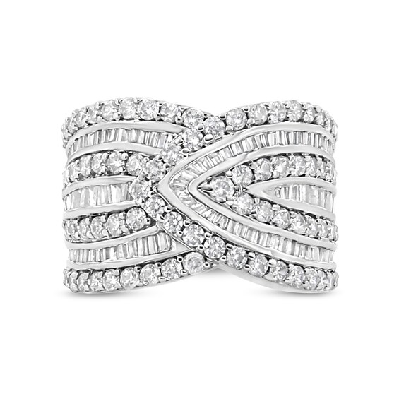 2-3/8 CT. T.w. Baguette and Round Diamond Multi-Row Overlay Ring in Sterling Silver