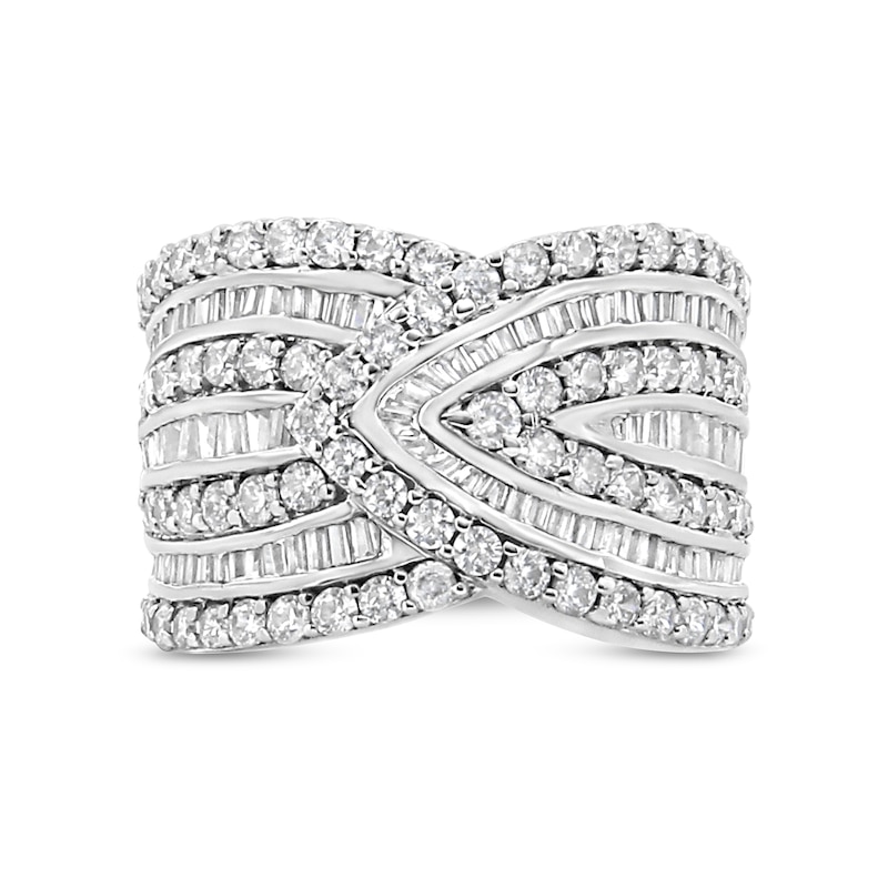 Main Image 3 of 2-3/8 CT. T.W. Baguette and Round Diamond Multi-Row Overlay Ring in Sterling Silver