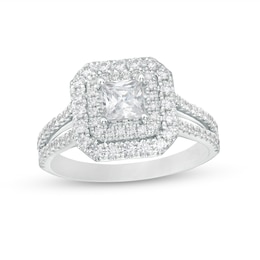 Celebration Ideal 1-1/4 CT. T.W. Certified Princess-Cut Diamond Double Frame Engagement Ring in 14K White Gold (I/I1)