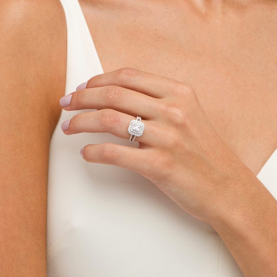Celebration Ideal 1-1/4 CT. T.w. Certified Princess-Cut Diamond Double Frame Engagement Ring in 14K White Gold (I/I1)