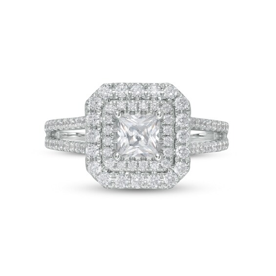 Celebration Ideal 1-1/4 CT. T.w. Certified Princess-Cut Diamond Double Frame Engagement Ring in 14K White Gold (I/I1)