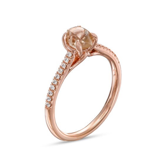 1 CT. T.w. Rough-Cut Champagne and White Diamond Engagement Ring in 14K Rose Gold