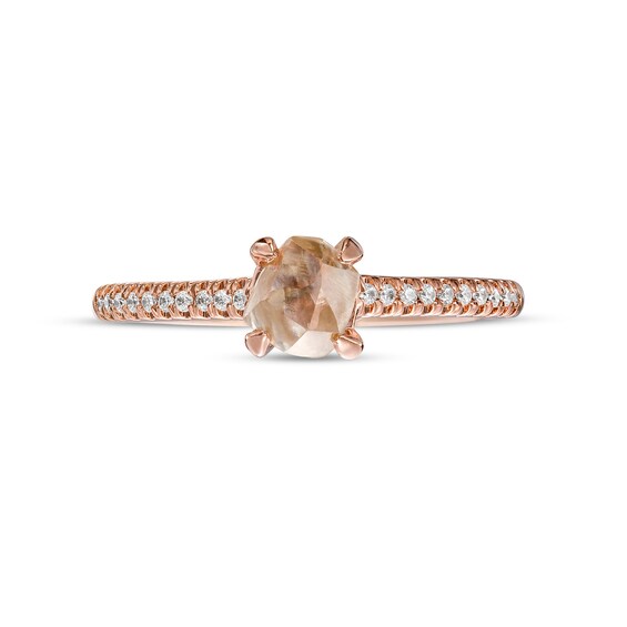 1 CT. T.w. Rough-Cut Champagne and White Diamond Engagement Ring in 14K Rose Gold